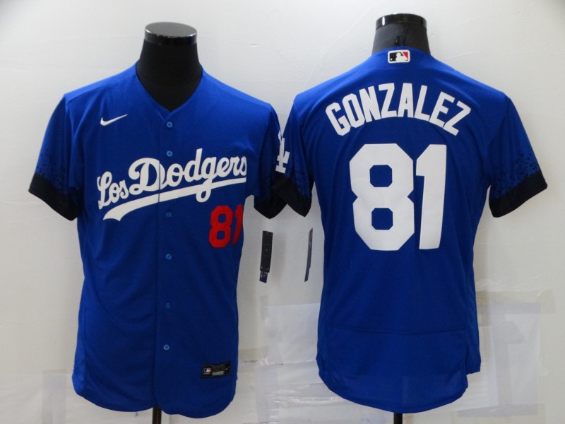 Men Los Angeles Dodgers 81 Gonzalez Blue City Edition Elite Nike 2021 MLB Jersey